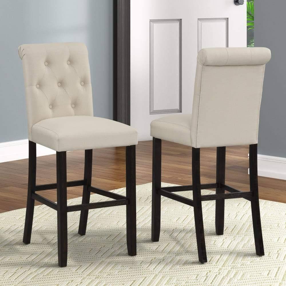 Solid Wood Tufted Barstool, Set of 2 N189394