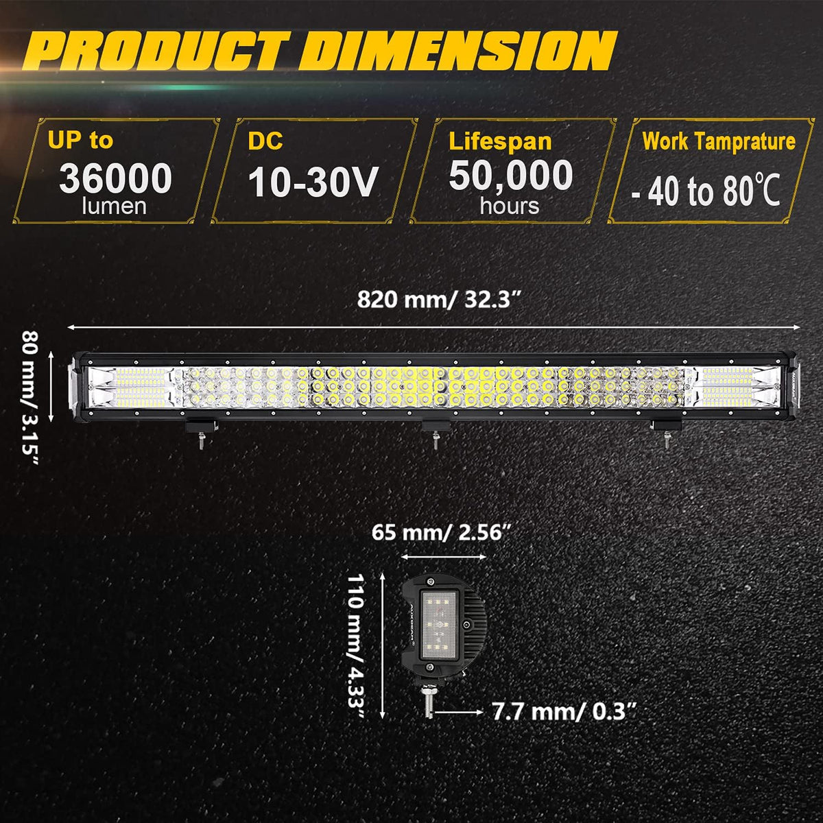 32inch Triple Row LED Light Bar Spot Flood Combo Offroad Light Q20703