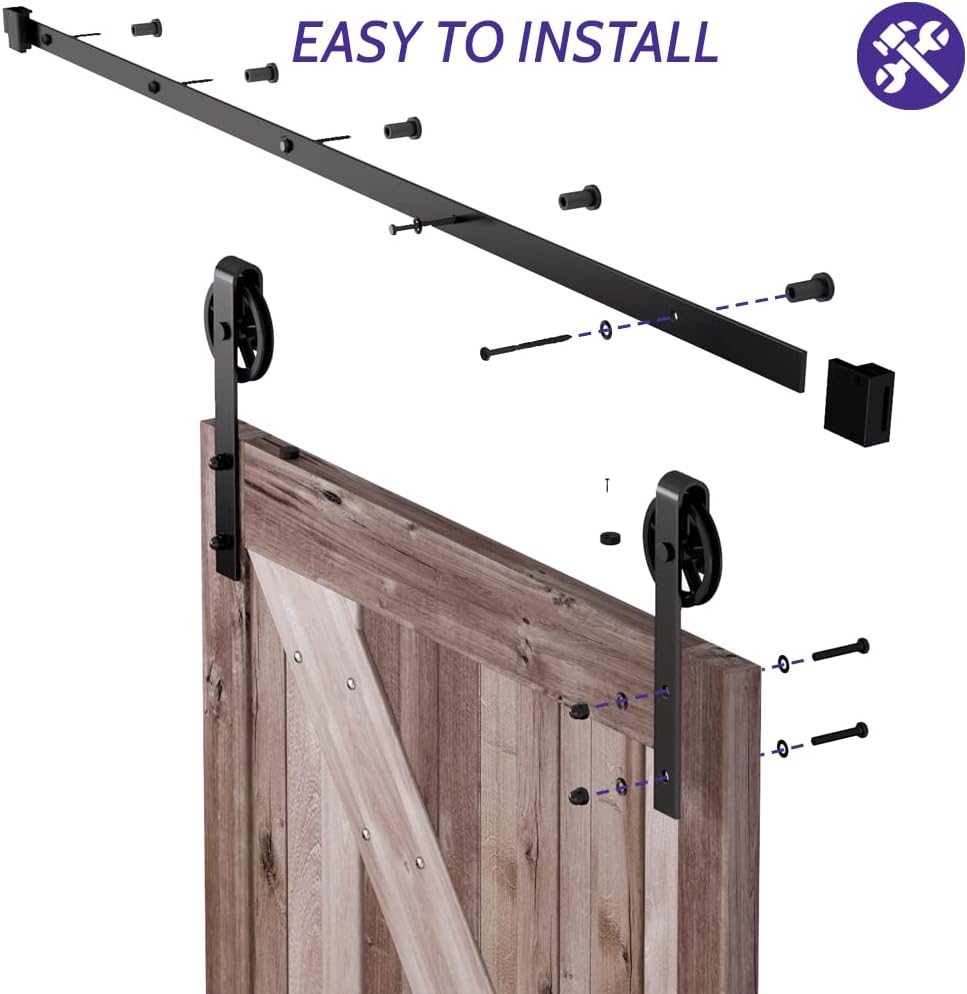 6FT Sliding Barn Door Hardware Track Kit Black Pack of 2 A176090