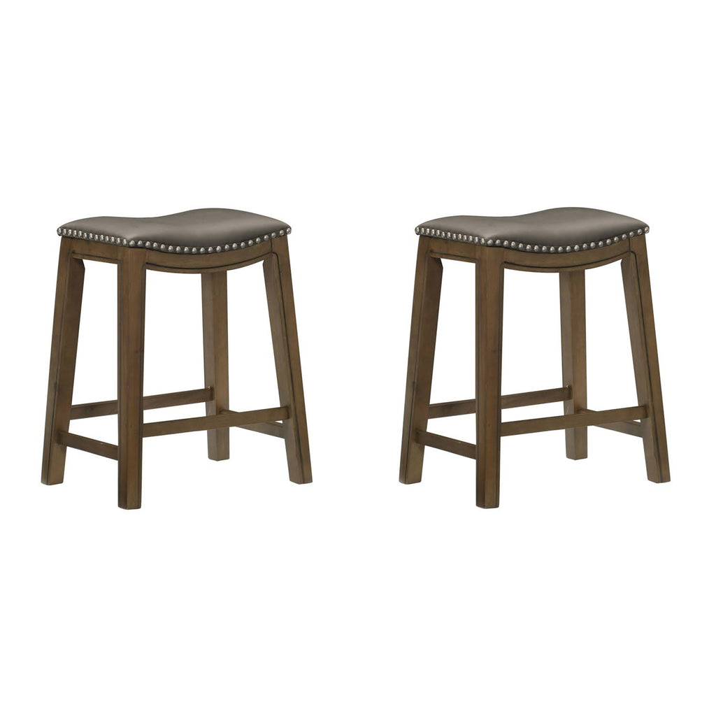 24x22 Counter Height Wooden Saddle Seat Barstool, Gray Brown (2 Pack) G4131