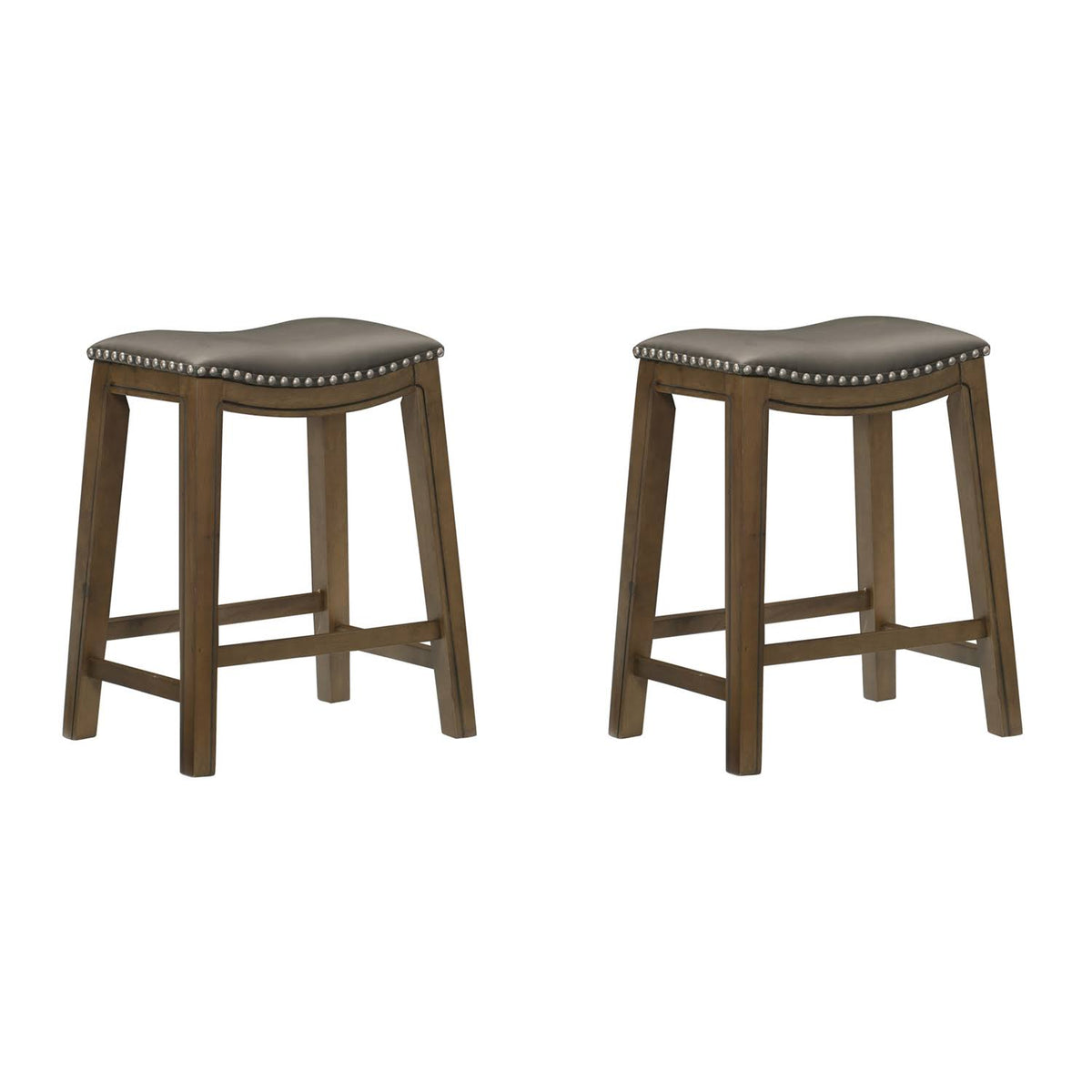 24x22 Counter Height Wooden Saddle Seat Barstool, Gray Brown (2 Pack) G4131