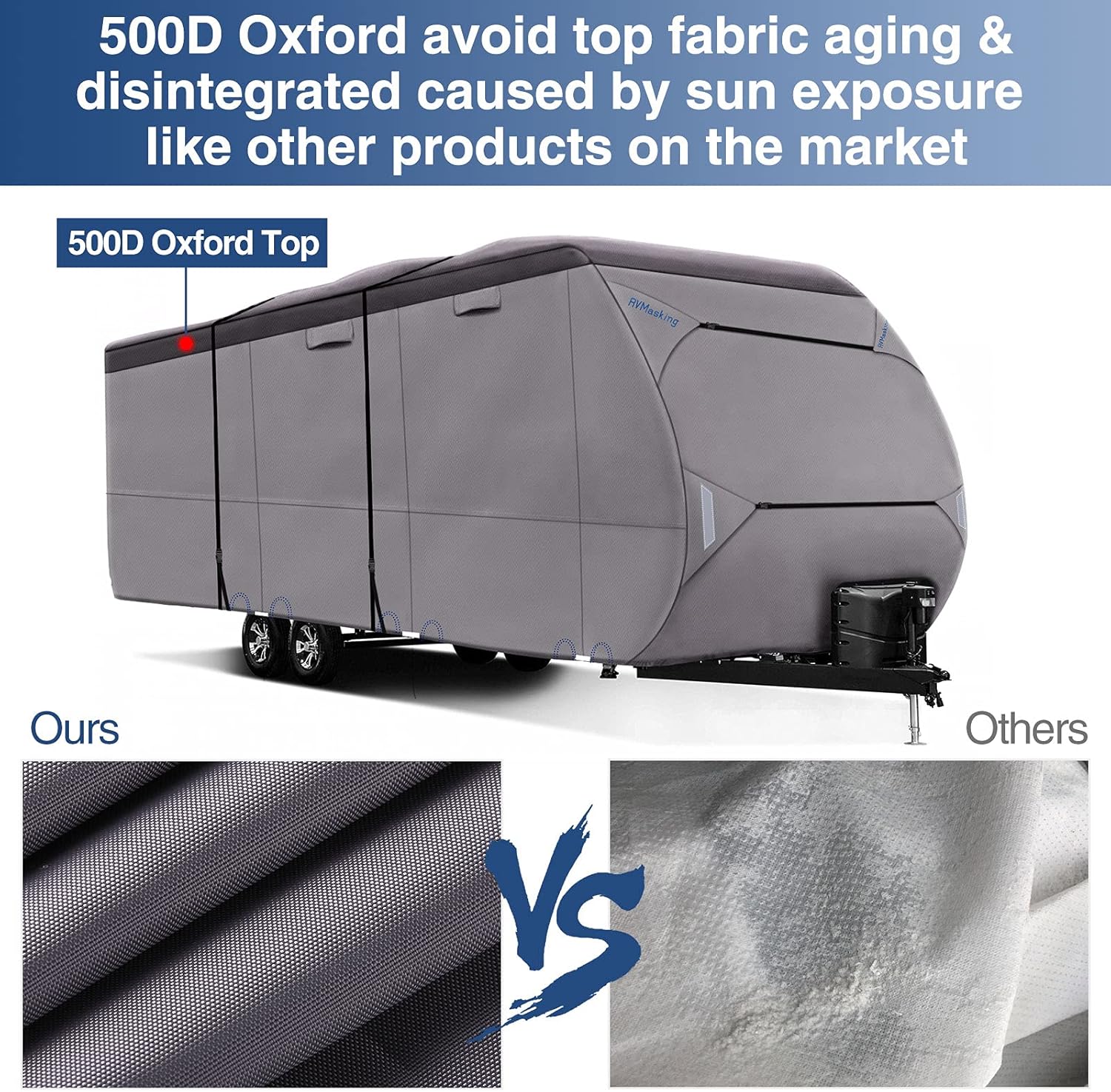 Upgraded Waterproof 500D Travel Trailer Cover with 4 Tire Covers, Tongue Jack Cover B179917