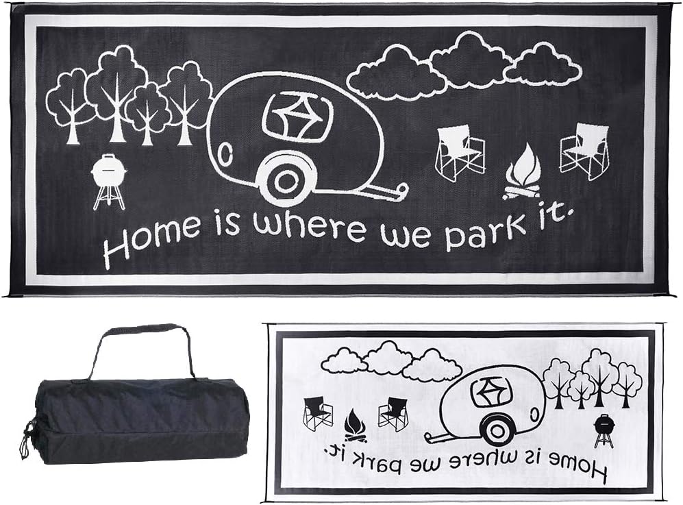 Black/White 8-Feet x 18-Feet RV Home Mat N20402