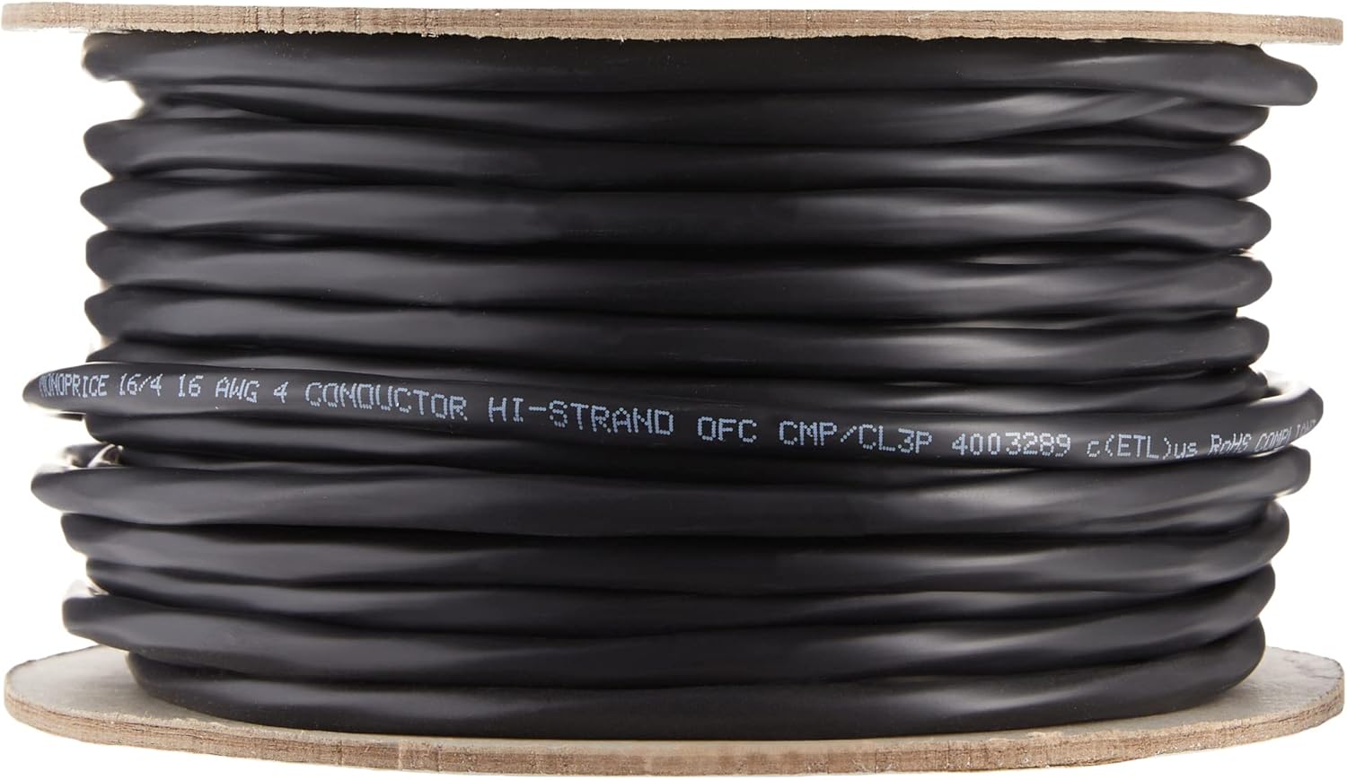 16 Gauge AWG 4 Conductor CMP-Rated Speaker Wire 100ft Black T834