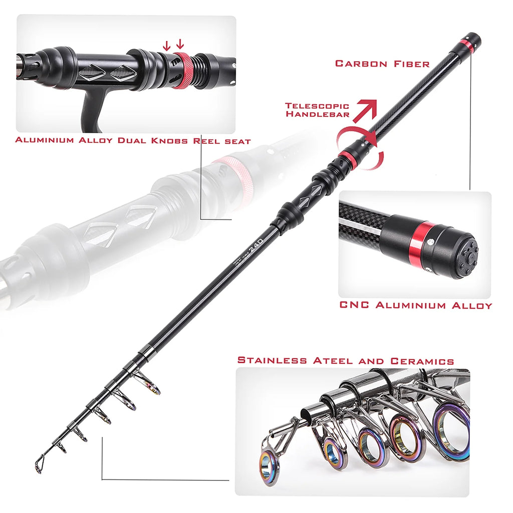 Carbon Fiber Telescopic Rod And Reel Combo With Lures Swivels Kit T6684