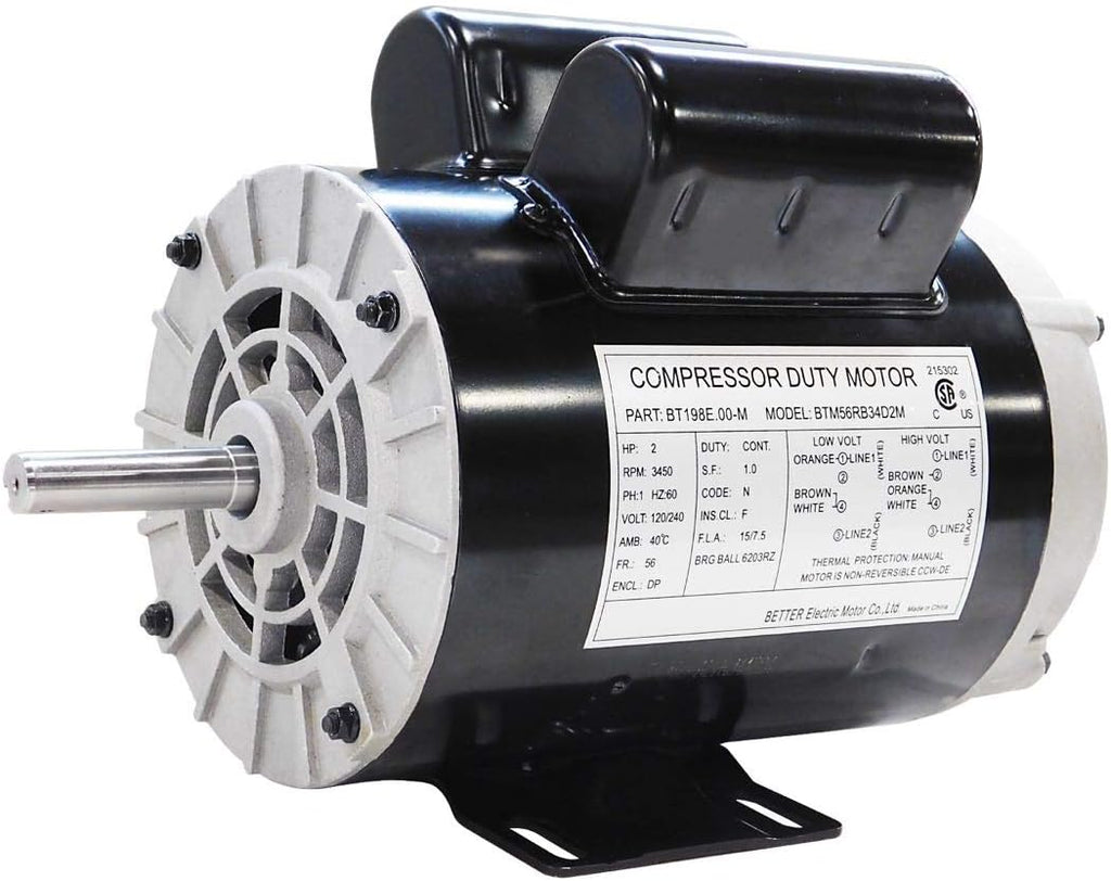 2 HP SPL Compressor Duty Electric Motor, 3450 RPM, 56 Frame, 5/8" Shaft Diameter, 120/240 Volt L880