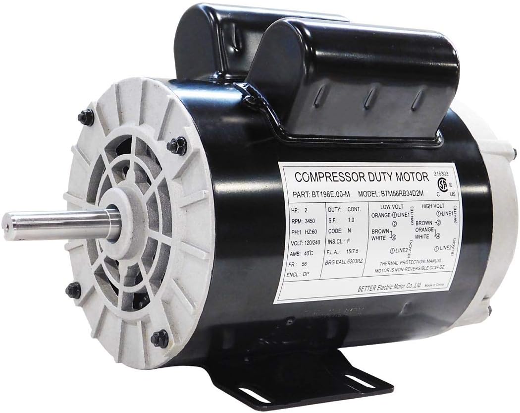 2 HP SPL Compressor Duty Electric Motor, 3450 RPM, 56 Frame, 5/8" Shaft Diameter, 120/240 Volt L880