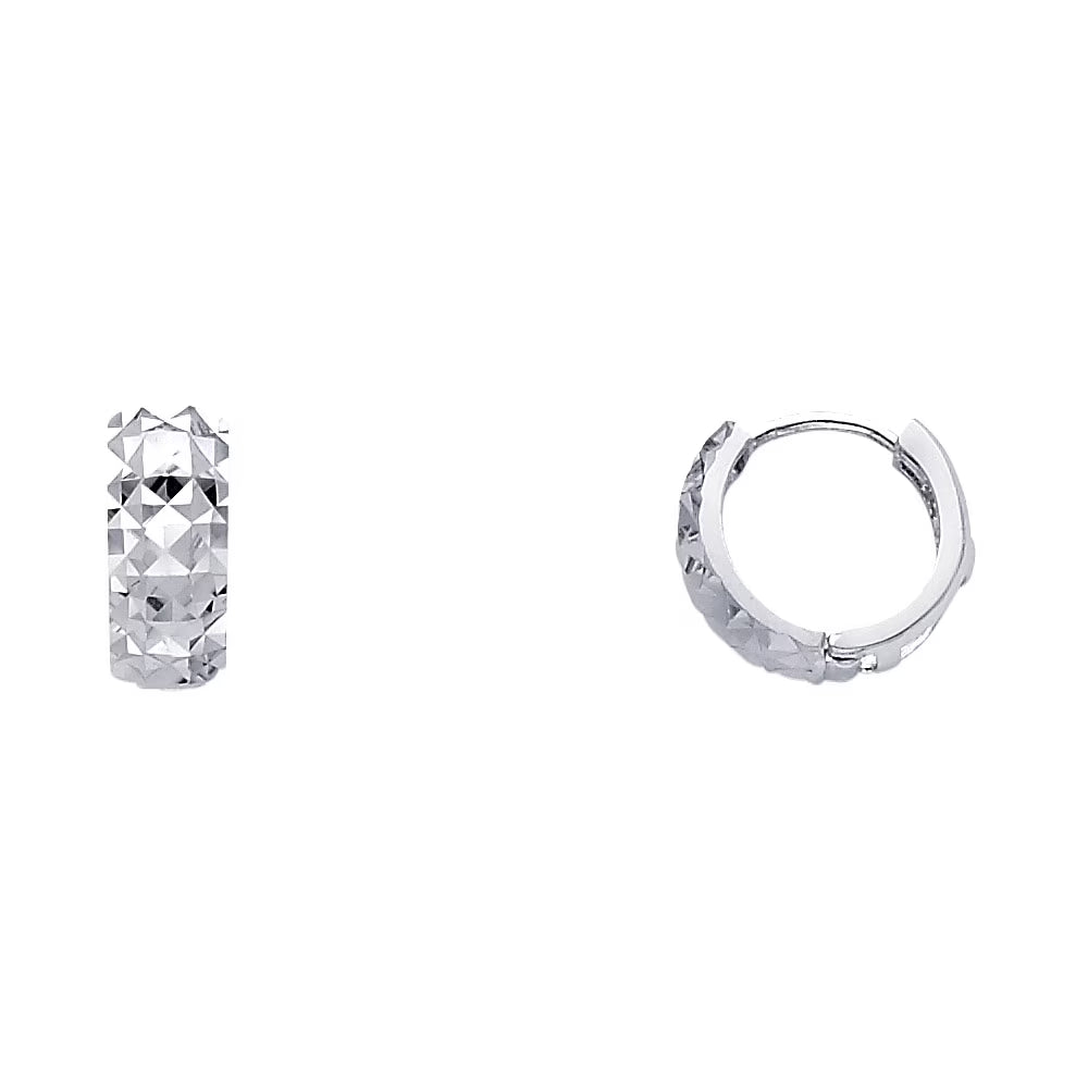 14k White Gold Diamond Cut Huggies Hoop Earrings 7mm x 5mm Q598