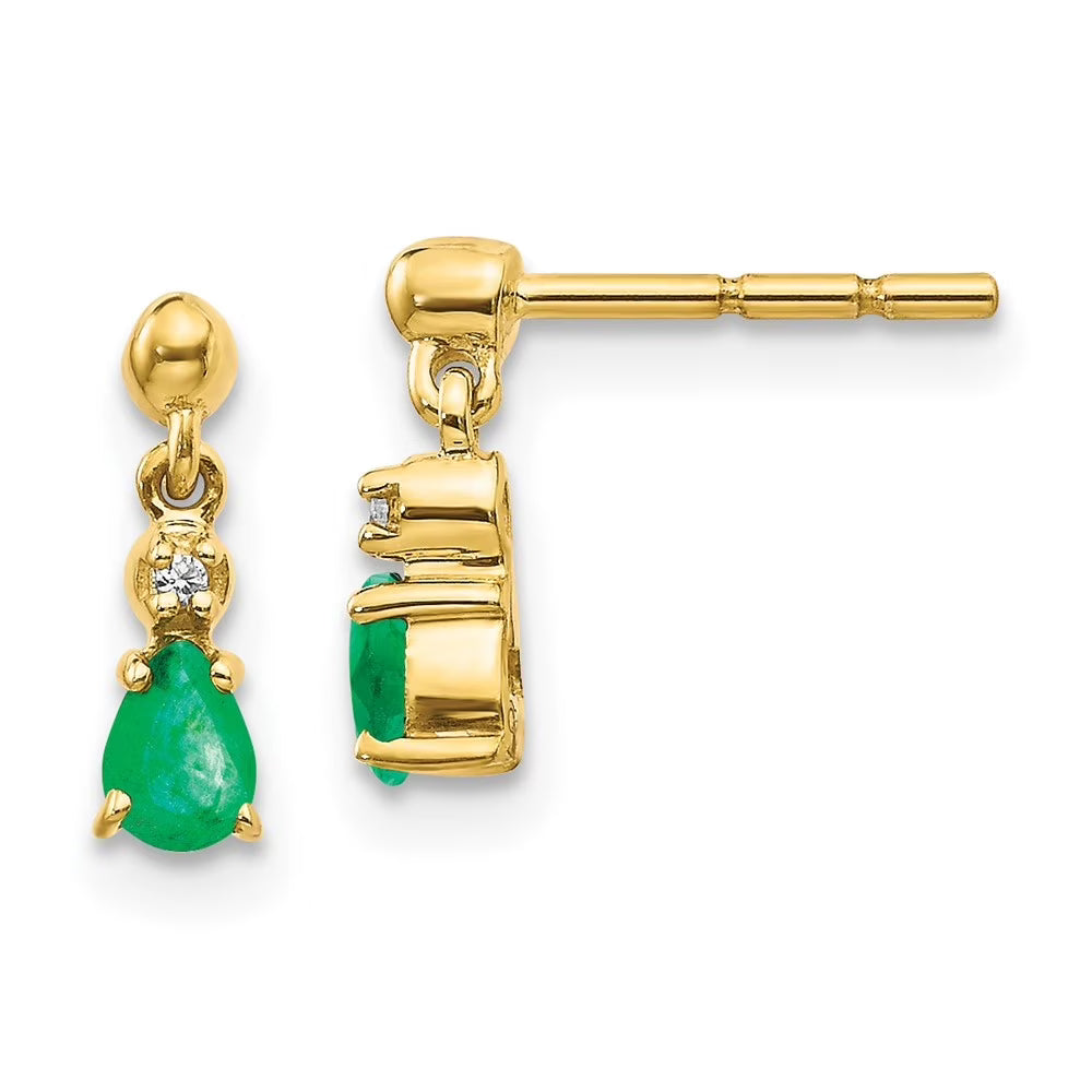 14k Yellow Gold Emerald and Diamond Dangle Earrings J574