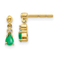 14k Yellow Gold Emerald and Diamond Dangle Earrings J574