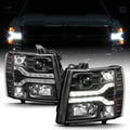 Black 2007-2013 Chevy Silverado 1500 2500 3500 LED DRL Strip Projector Headlights Driver+Passenger Side R3748