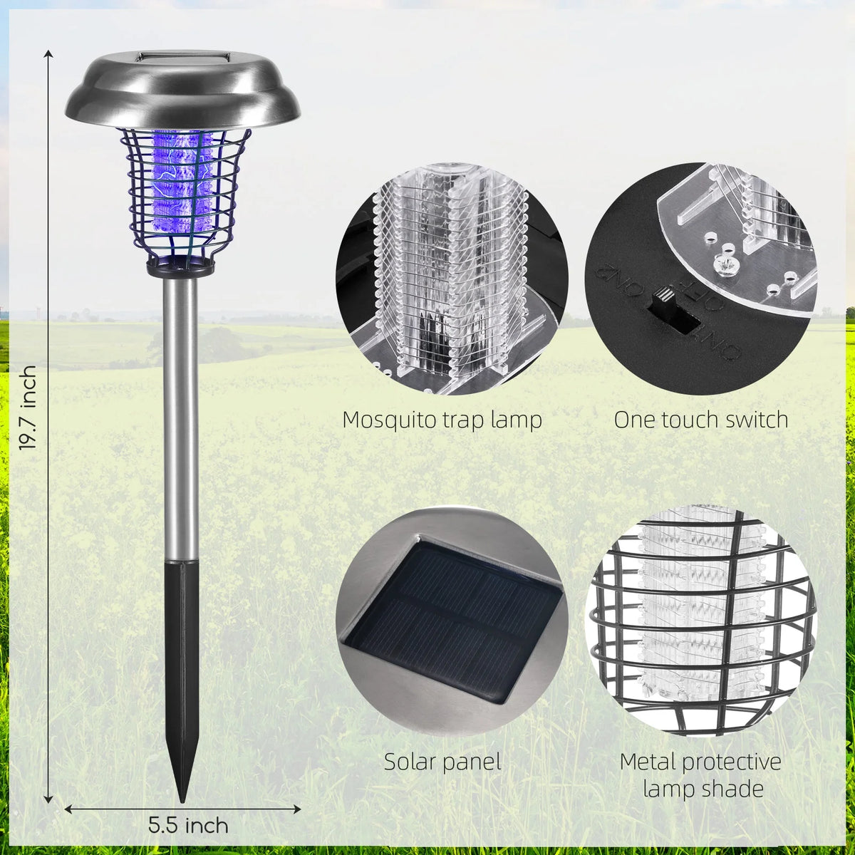 2 Pack Solar Bug Zapper Outdoor Mosquito Killer 2 in 1 Waterproof Y680450