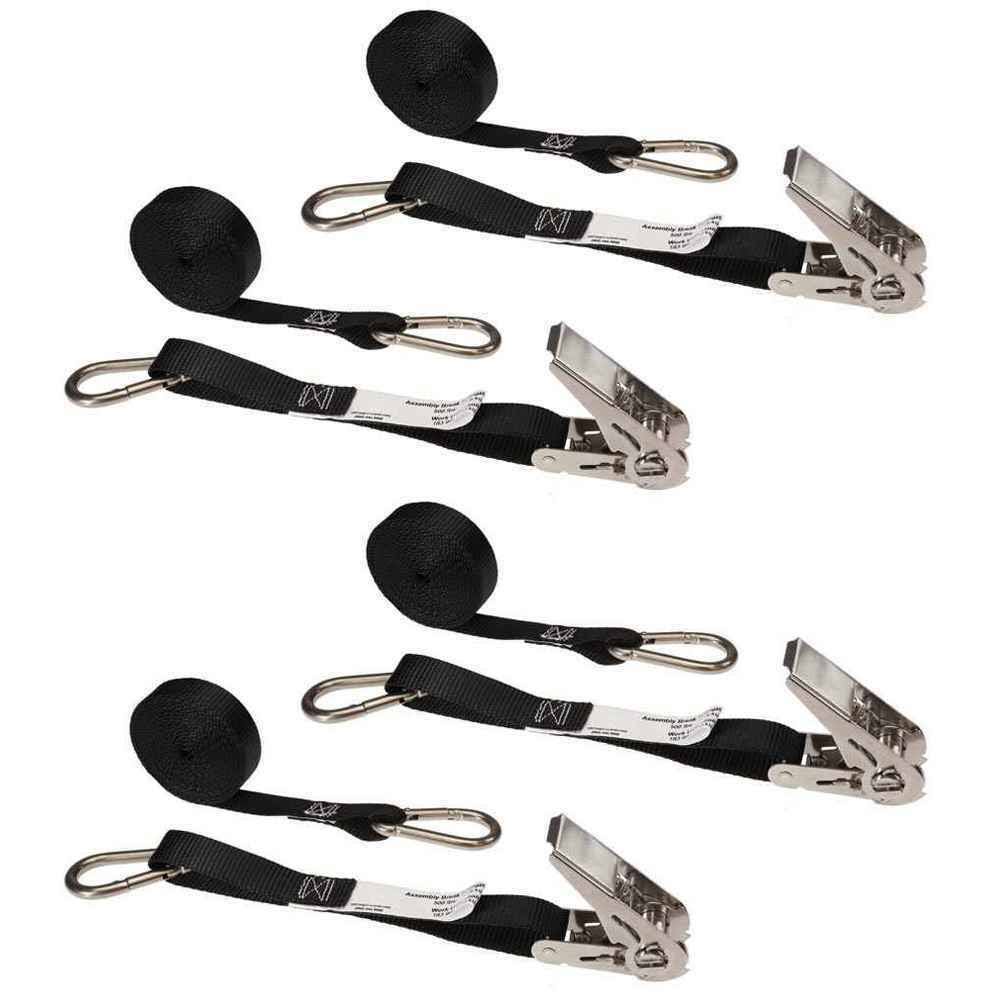 1 inch x 10' Black Stainless Steel Thumb Ratchet Strap with Carabiner Clip V61202