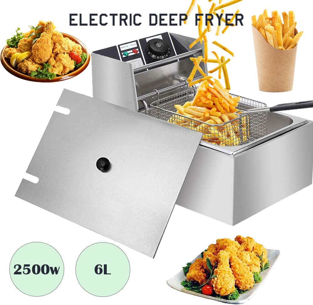 6 L Stainless Steel Electric Deep Fryer with Basket and Lid S99649
