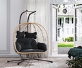 Yellow and Black Wicker Swing Egg Chair with Stand and Removable Cushions X2577