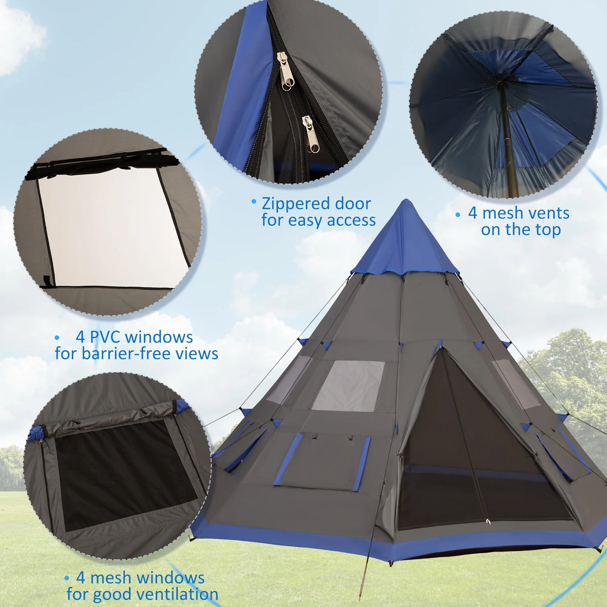 12Ft 4 Season Camping Tent with 8 Mesh Windows U157342