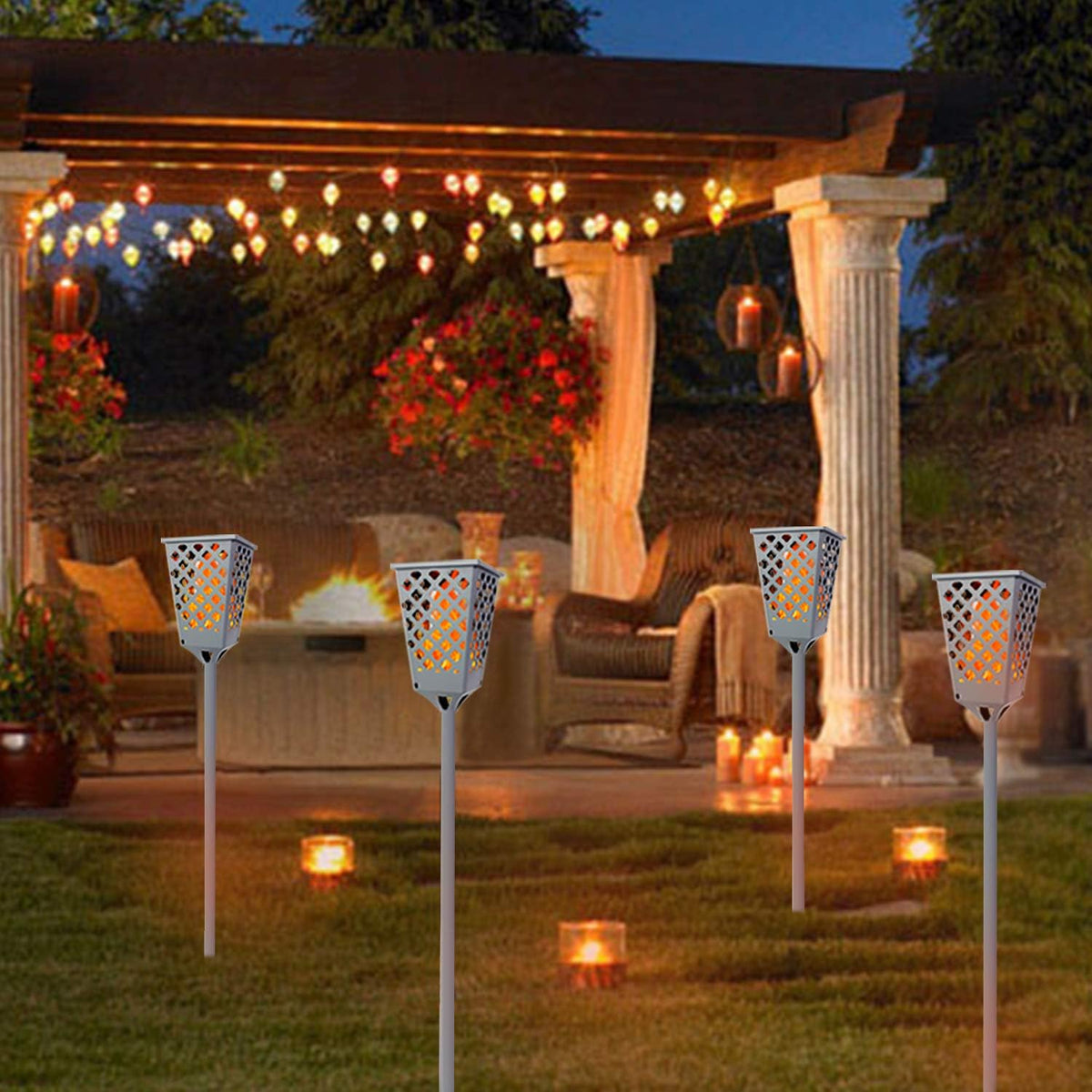 Grey Solar Torch Lights with Flickering Flame, 96 LED Waterproof G311
