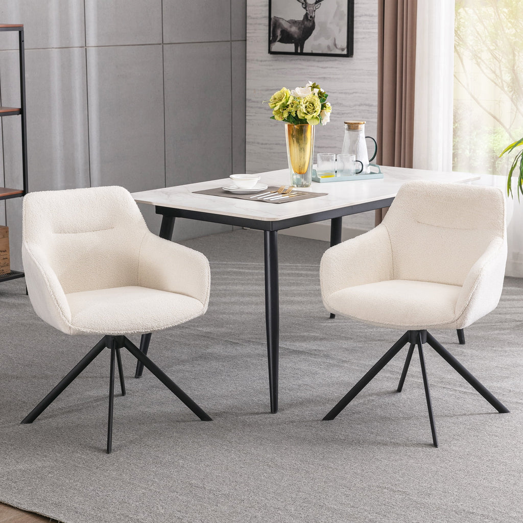 White Boucle Swivel Task Chair with Arms E406