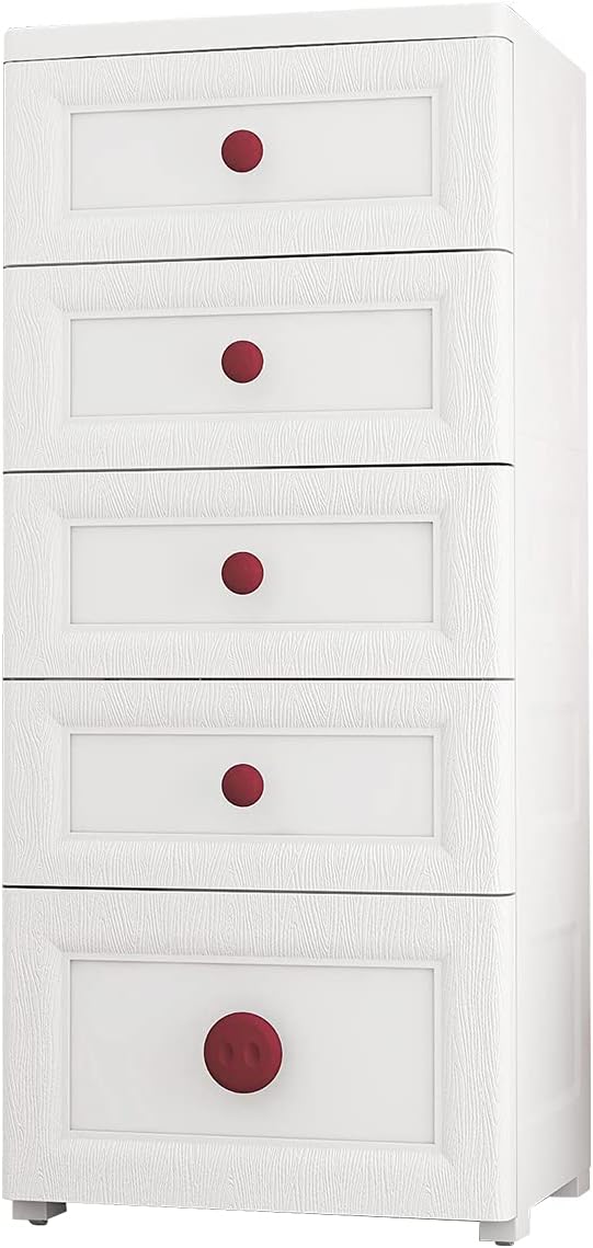 White Rolling 5 Drawer Plastic Storage Cabinet Z1078