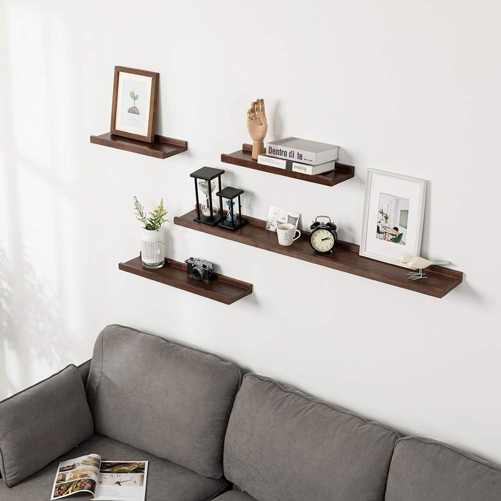 Walnut 12 Inches Solid Wood Floating Wall Shelves D9116