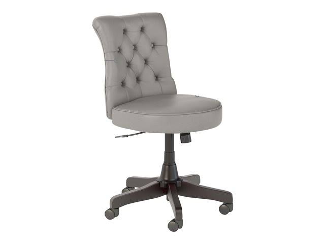 60W L Shaped Desk with Mid Back Tufted Office Chair, Gray V74714