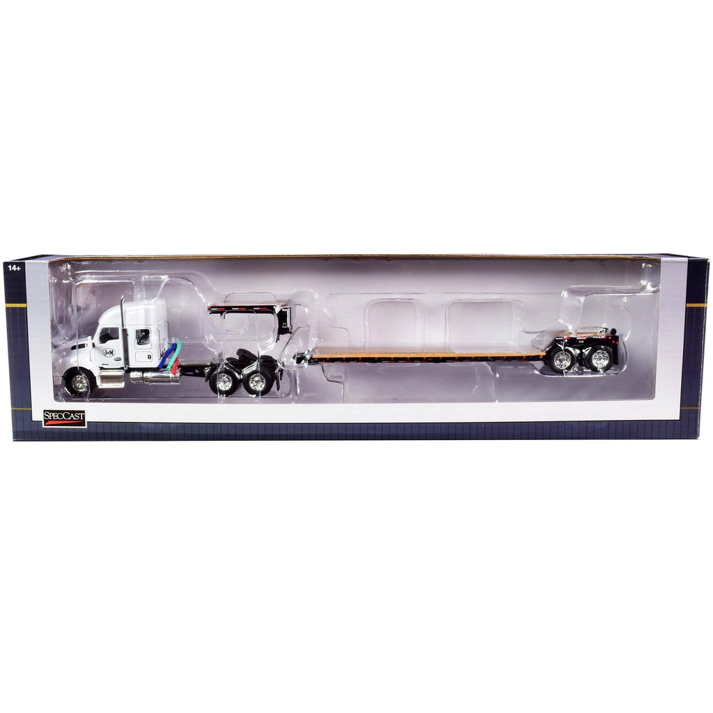 White Diecast Tractor Truck with Lowboy Trailer 1/64 Model H5663