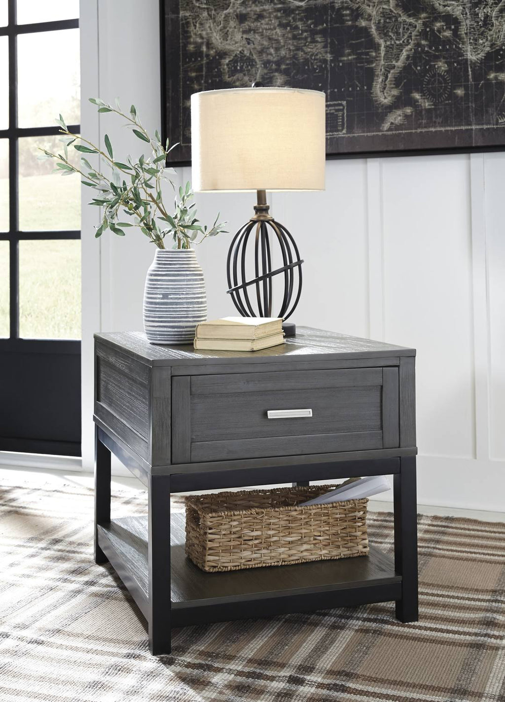 Gray Black Rectangular End Table W49522