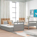 Gray Wood Twin Over Full Bunk Bed with Storage and Safety Guardrail I291