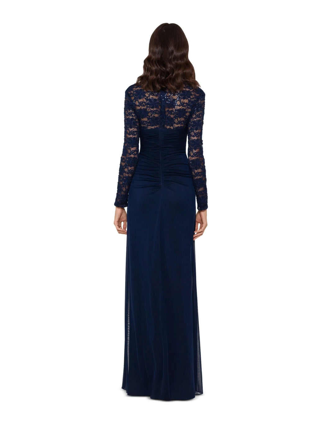 Navy Lace Sequined Long Sleeve Scoop Neck Full-Length Body Con Dress J799504