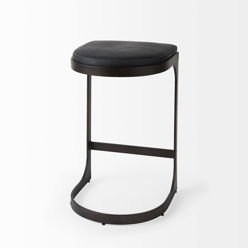 Dark Brown Leather Counter Stool with Metal Frame V658