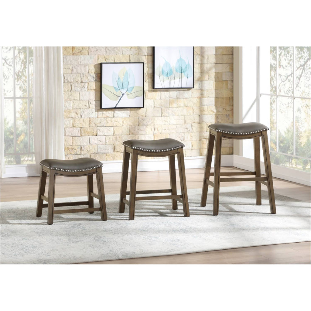 24x22 Counter Height Wooden Saddle Seat Barstool, Gray Brown (2 Pack) G4131