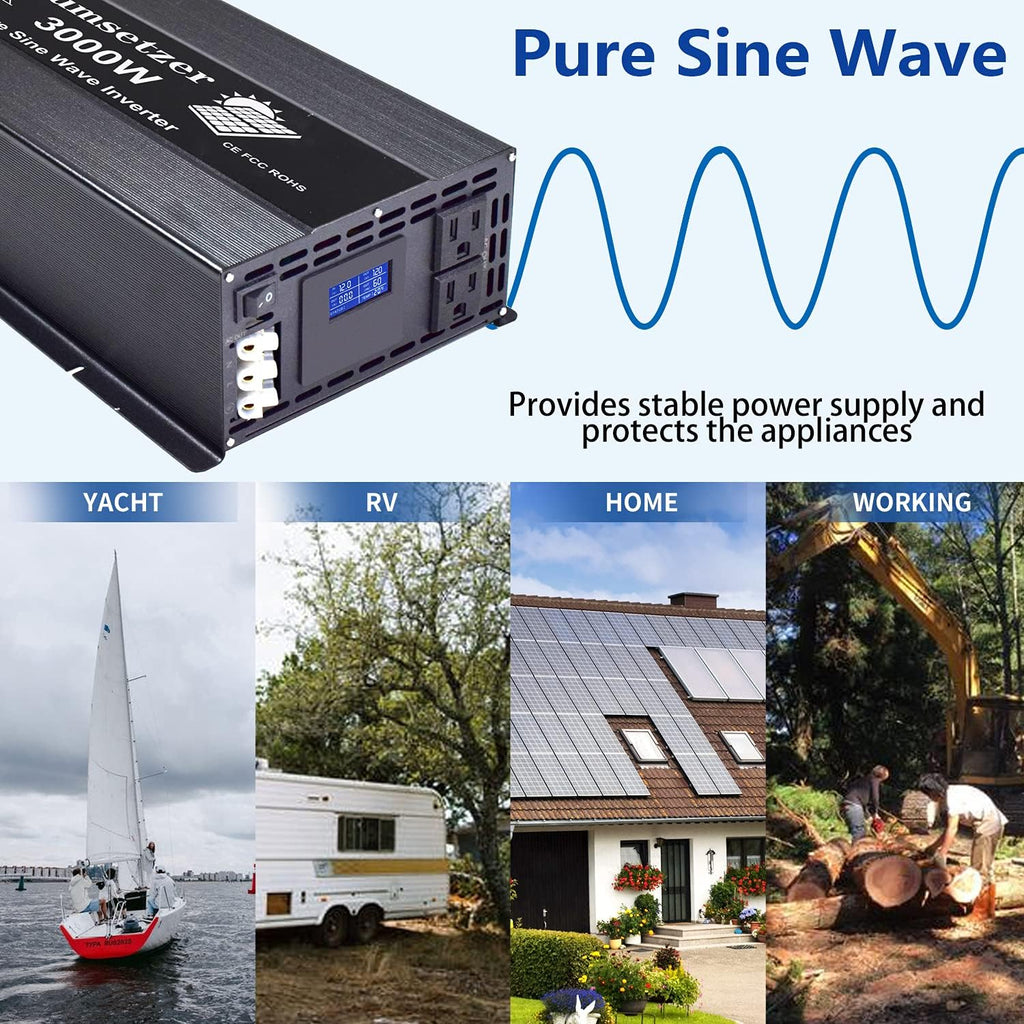 3000w 24v Pure Sine Wave Power Inverter with Dual US Outlet and LCD Display A20545