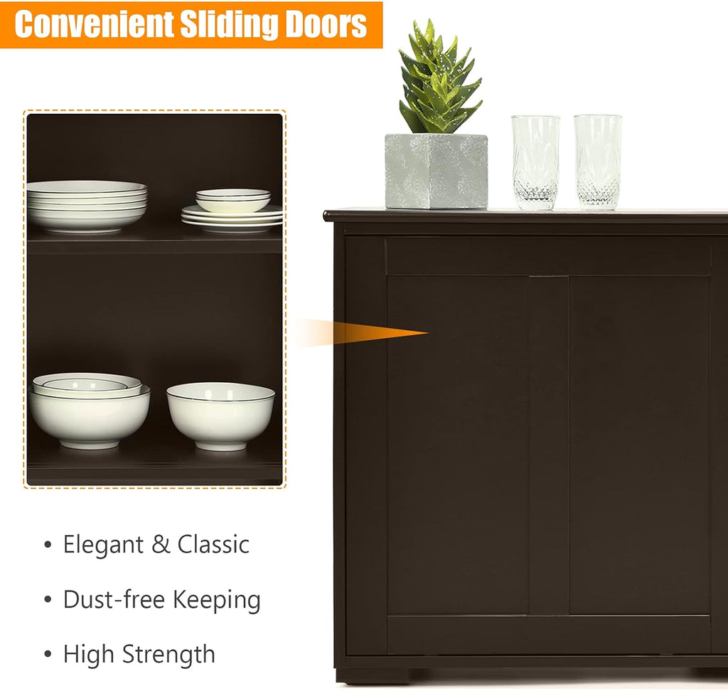 Brown Double-Layer Sliding Slat Door Storage Cabinet Q649