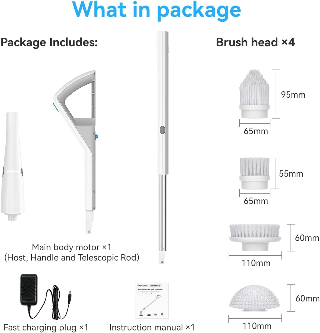 Electric Spin Scrubber with 4 Replaceable Cleaning Brush Head, Adjustable Extension Handle, Pack of 2 W746