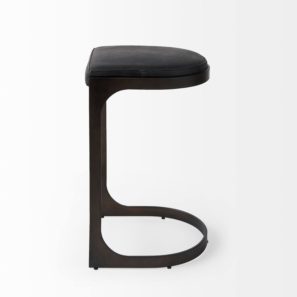 Dark Brown Leather Counter Stool with Metal Frame V658