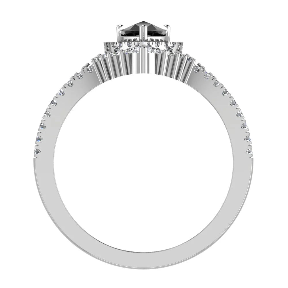 14K White Gold Black Diamond Wedding Ring Set W9344