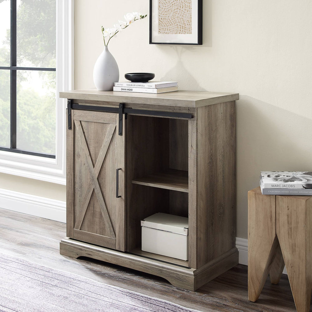 Rustic Farmhouse Accent Cabinet with Sliding Barn Door Gray Wash H242097