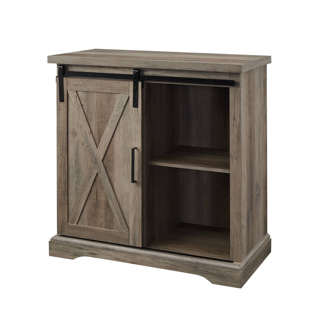 Rustic Farmhouse Accent Cabinet with Sliding Barn Door Gray Wash H242097