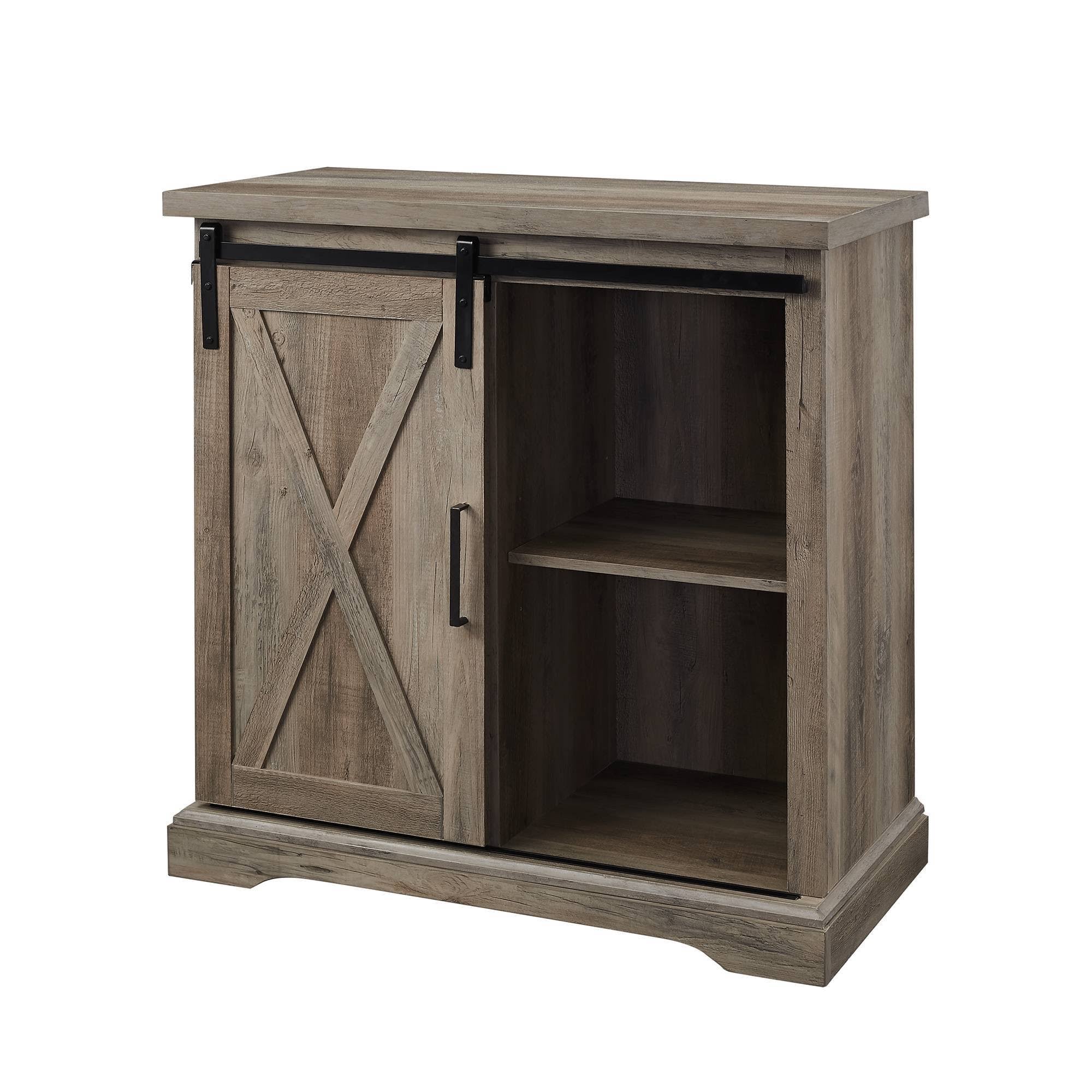 Rustic Farmhouse Accent Cabinet with Sliding Barn Door Gray Wash H242097