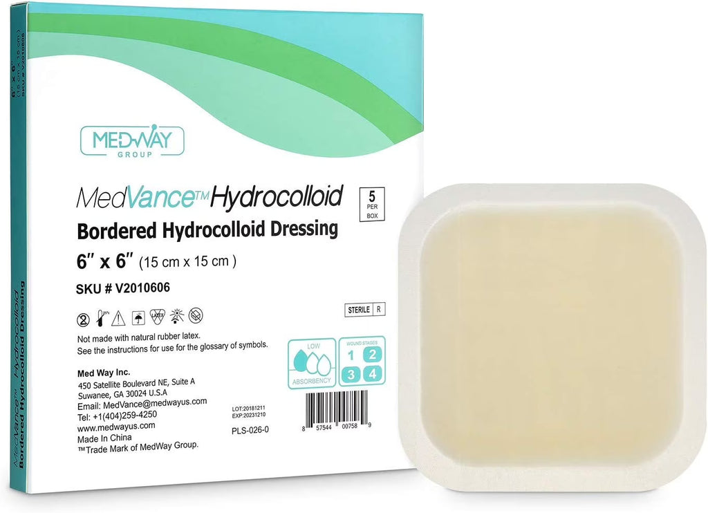 Bordered Hydrocolloid Adhesive Dressing, 6"X 6" Box of 5 C67365