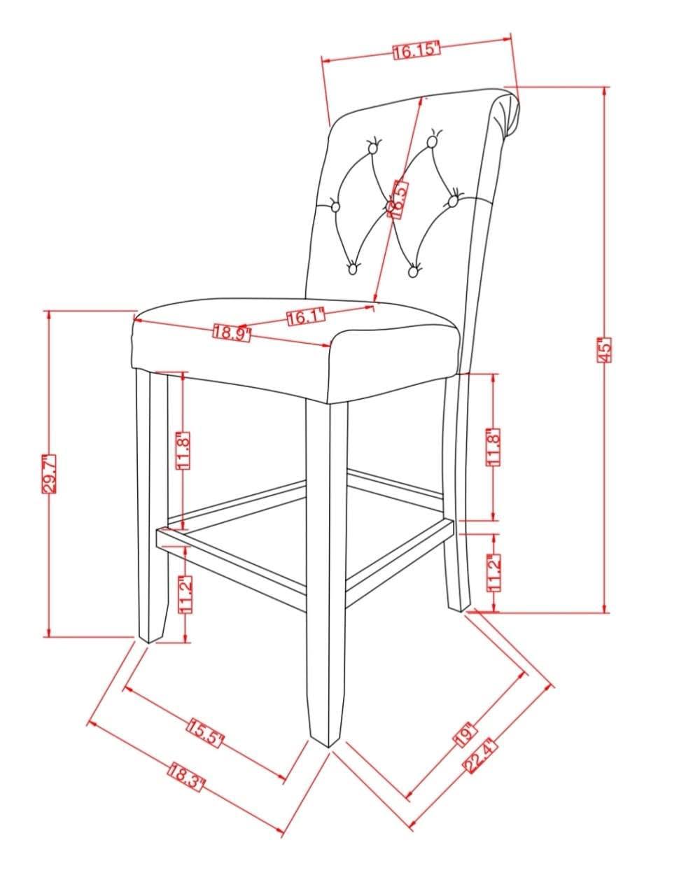Solid Wood Tufted Barstool, Set of 2 N189394
