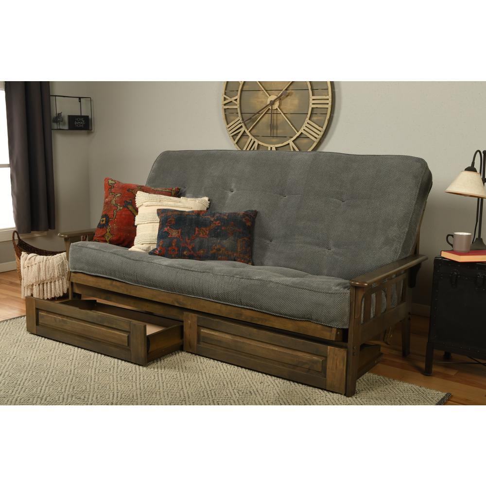 Queen-size Wood Storage Futon with Thunder Gray Mattress T24439