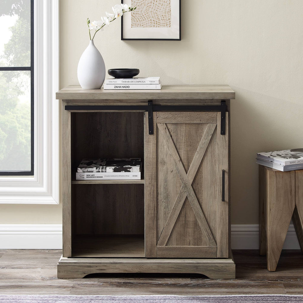 Rustic Farmhouse Accent Cabinet with Sliding Barn Door Gray Wash H242097