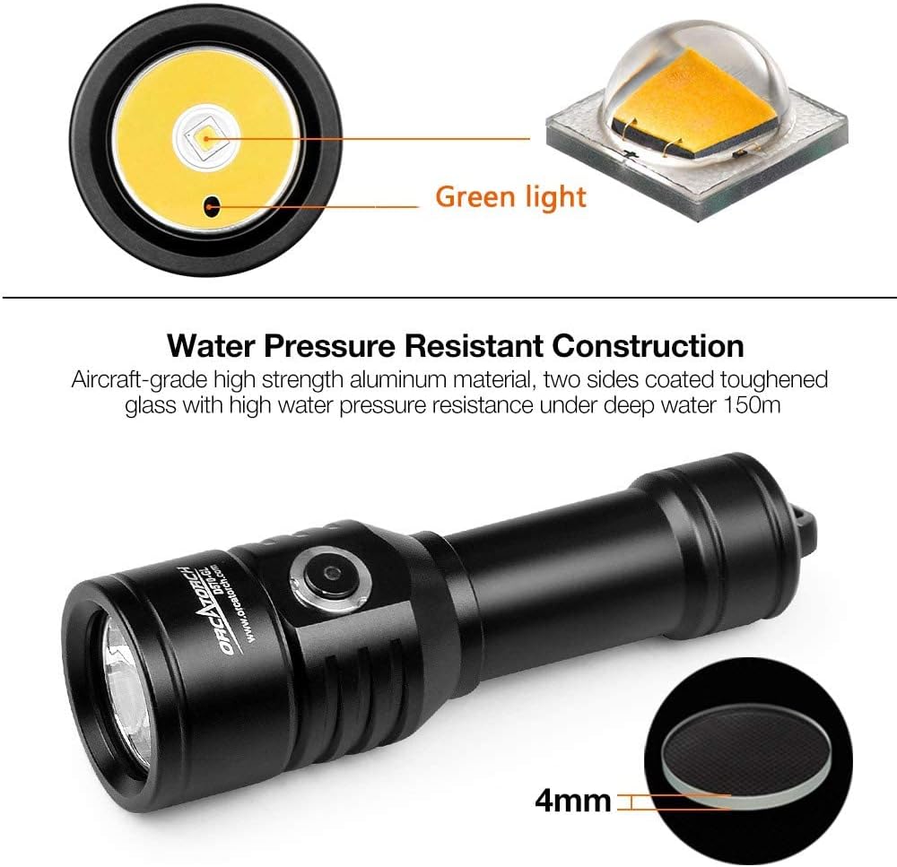 2-in-1 Scuba Diving Light with 1000 Lumens White Beam T533