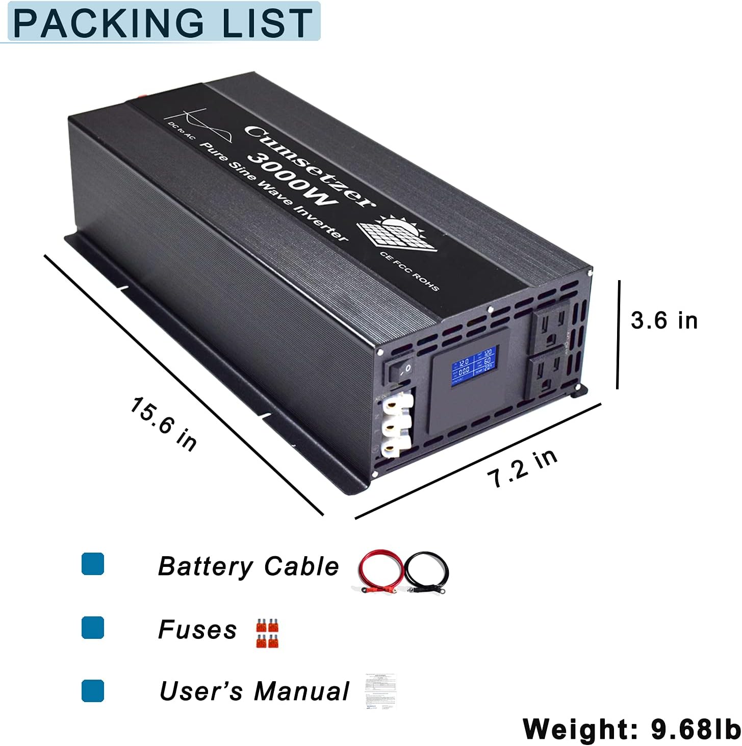 3000w 24v Pure Sine Wave Power Inverter with Dual US Outlet and LCD Display A20545
