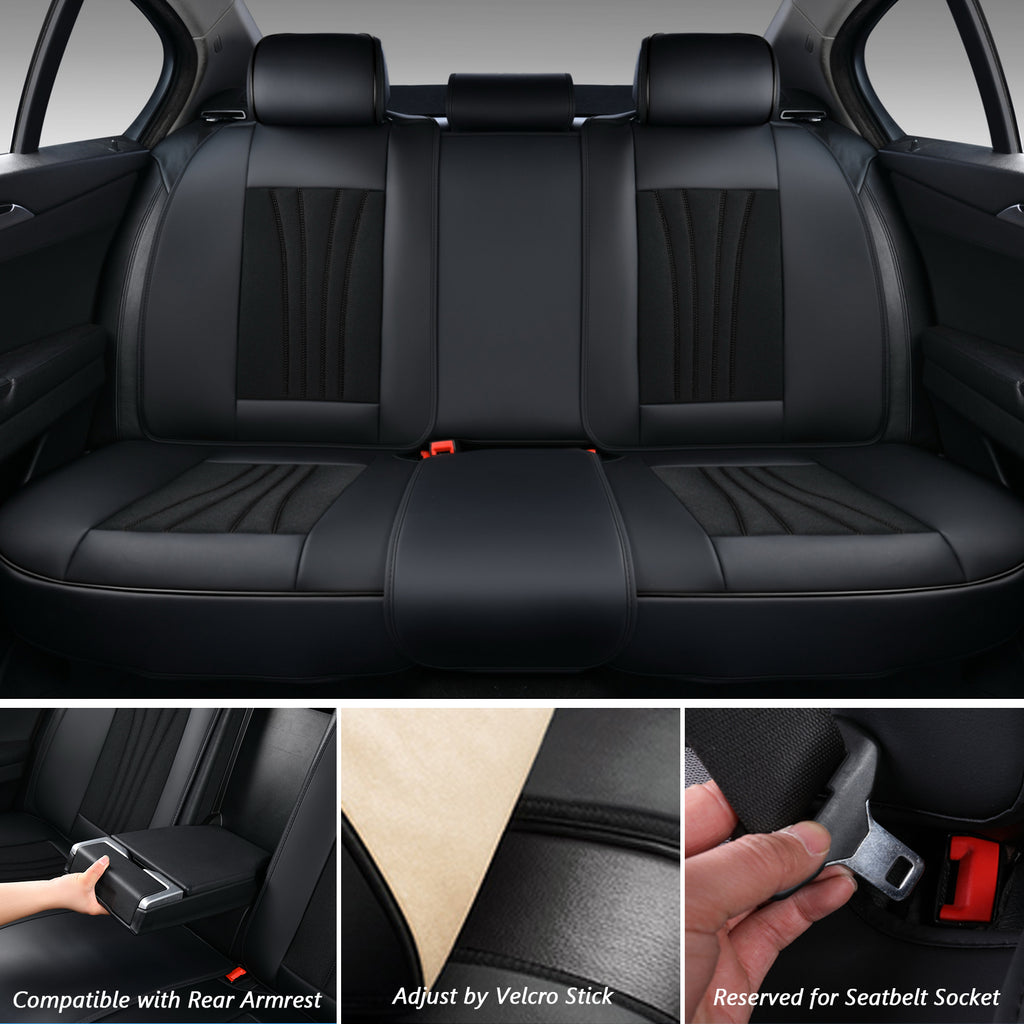 Black 5 Seats Breathable Car Seat Covers Full Set U54796
