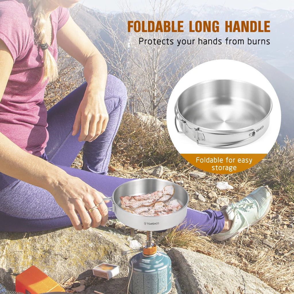 2pcs Stainless Steel Camping Cookware Set with Mesh Carry Bag D503789