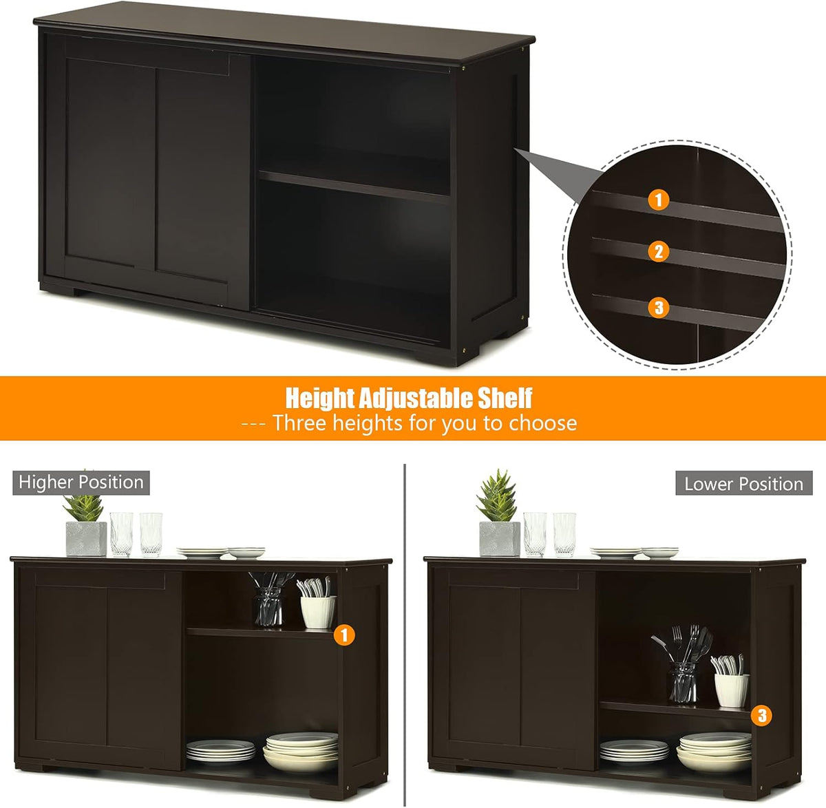 Brown Double-Layer Sliding Slat Door Storage Cabinet Q649