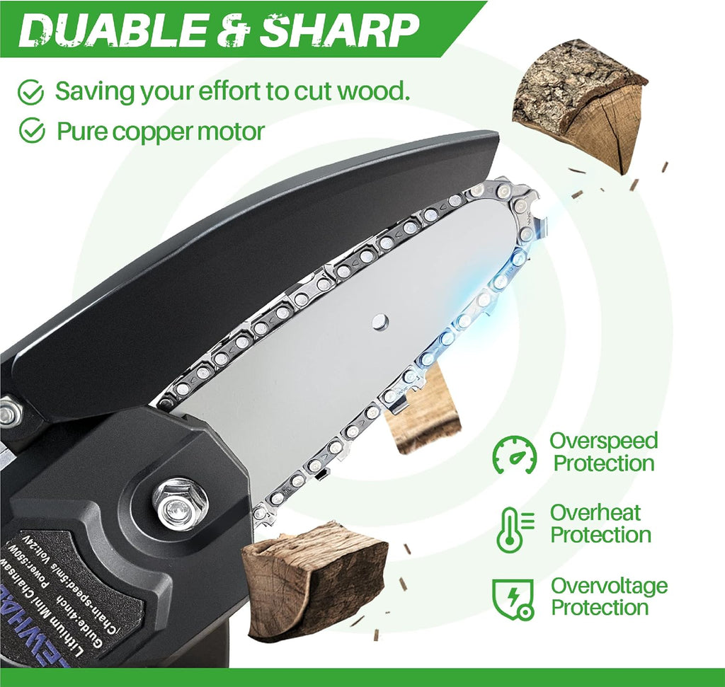 Mini Chainsaw 4-Inch Cordless Power Chain Saws, Pack of 2 T3980