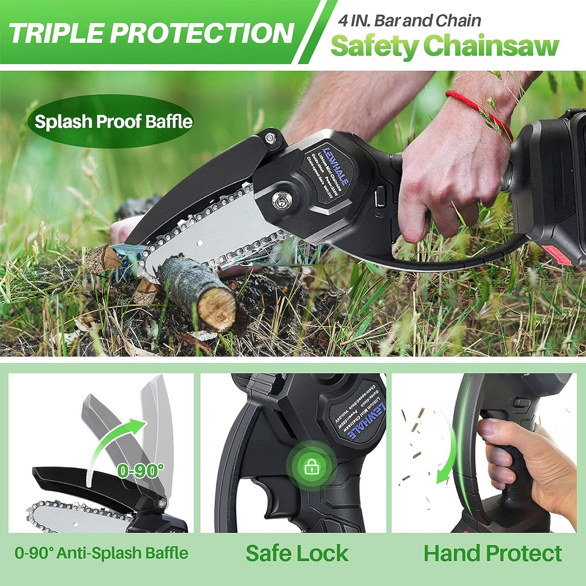 Mini Chainsaw 4-Inch Cordless Power Chain Saws, Pack of 2 T3980
